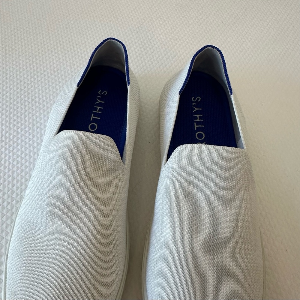 Rothy's Size W 9.5 White Blue & Black Heel Stripes Casual Slip-Ons Sneakers - Picture 8 of 9